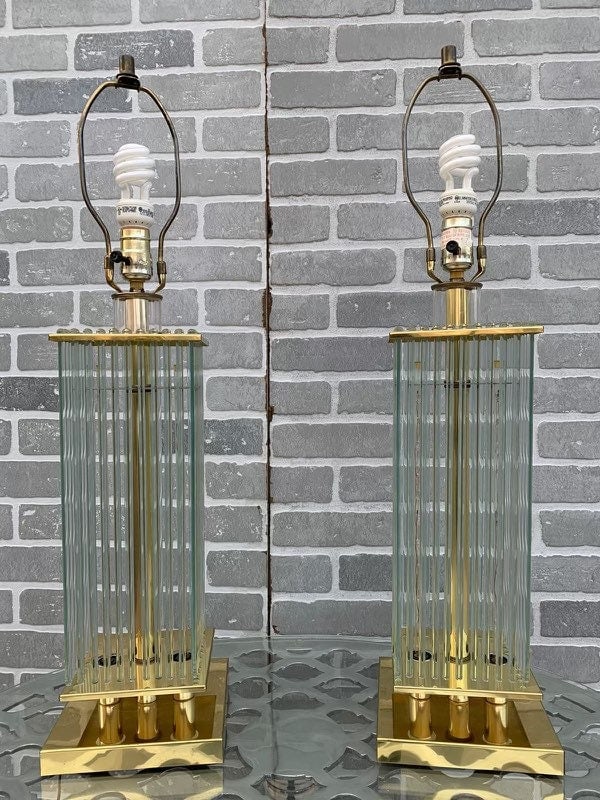 Mid Century Gaetano Sciolari Brass and Glass Rods Table Lamps - Pair (1 of 7)