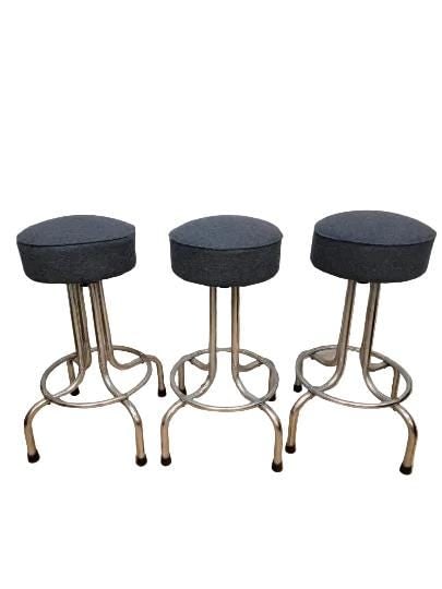 Vintage Industrial Swivel Bar Stools Newly Reupholstered - 3 (1 of 7)