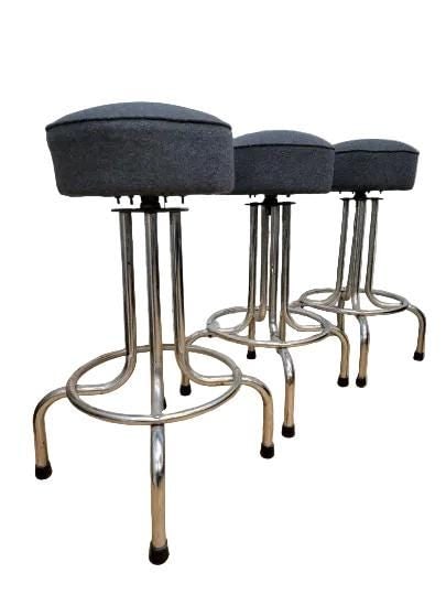 Vintage Industrial Swivel Bar Stools Newly Reupholstered - 3 - 5