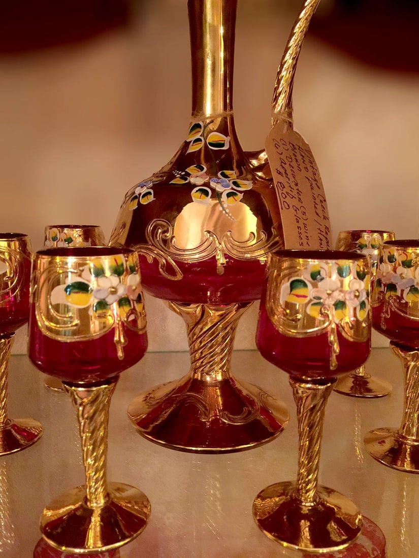 Vintage Czech Republic Hand Painted Decanter and Glasses - 12 Piece Set (1 of 7)
