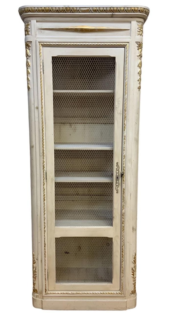 Vintage Parisian White and Gold-Leaf Display/Curio Cabinet: Title: Vintage Parisian White and Gold-Leaf Display/Curio Cabinet Description: Vintage Parisian Hand Carved White and Gold-Leaf Display/Curio CabinetBeautiful hand carved vintage Parisian single door