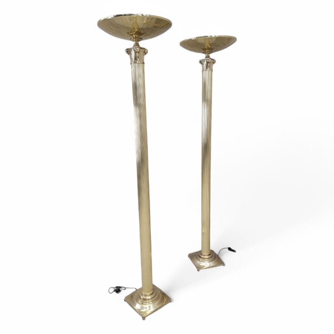 Art Deco Rembrandt Brass Corinthian Column Torchiere Floor Lamp - Pair - 3