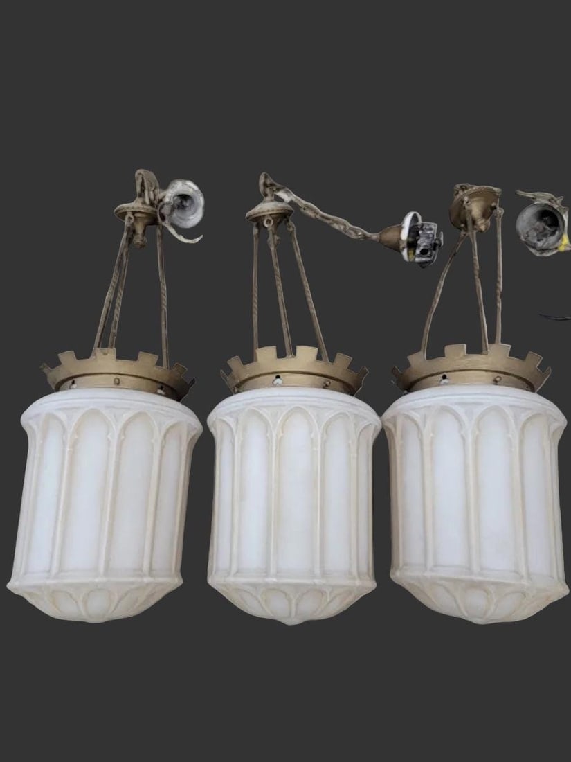 Antique Victorian Milk Glass Pendant Lights - Set of 4 - 2
