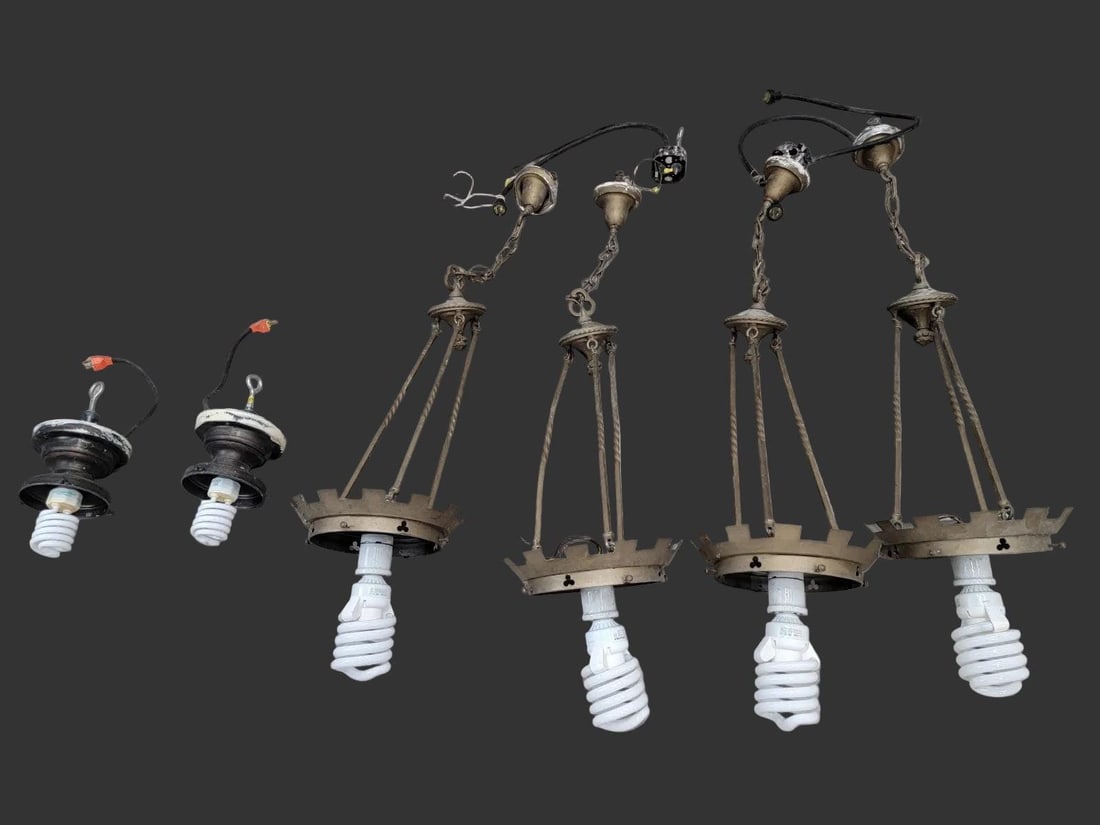 Antique Victorian Milk Glass Pendant Lights - Set of 4 - 7