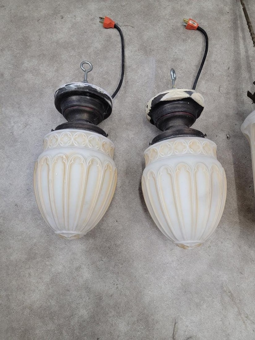 Antique Victorian Milk Glass Light Pendants - Set of 2 (1 of 7)