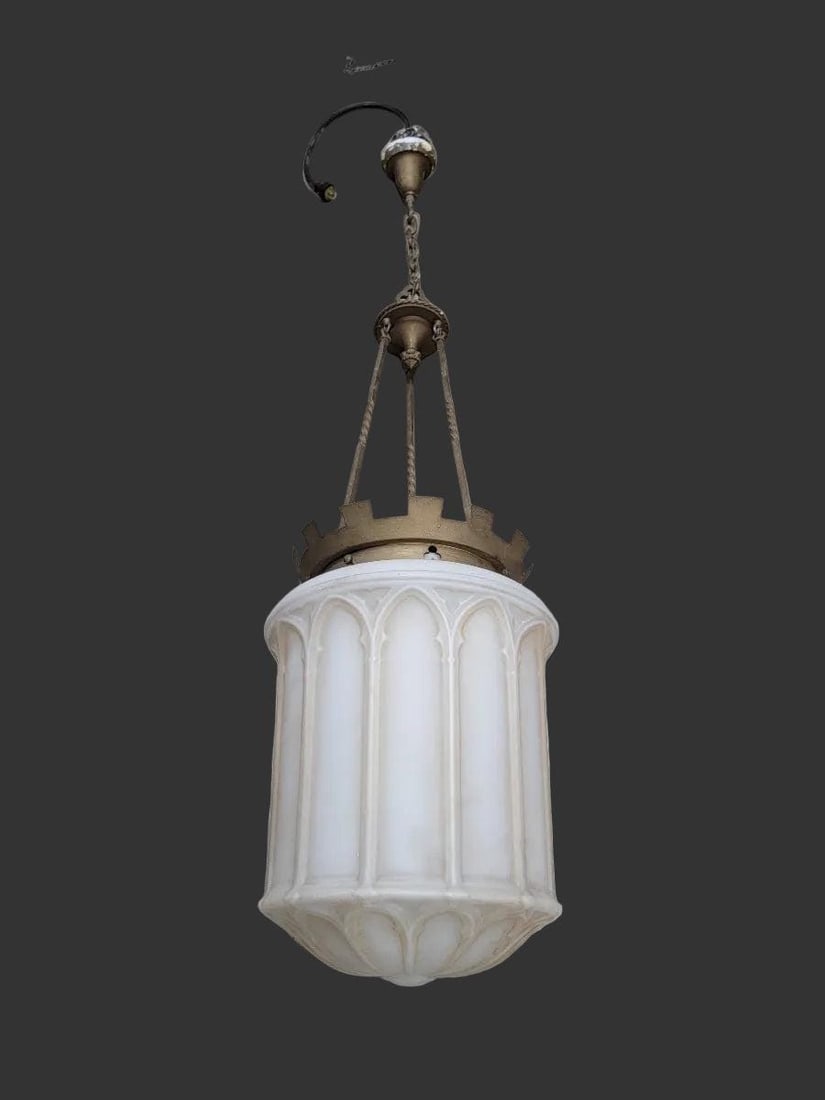 Antique Victorian Milk Glass Light Pendants - Set of 2 - 7