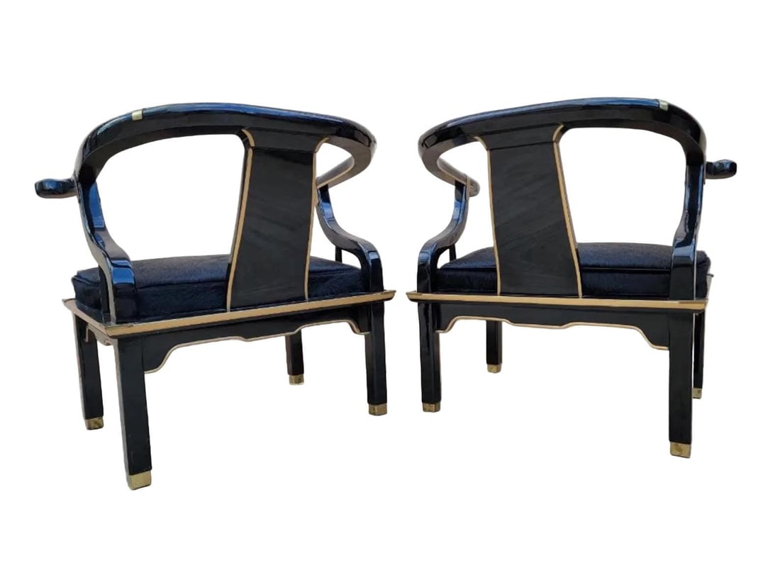 MCM James Mont Chinoiserie Style Horseshoe Chairs Newly Reupholstered - Pair - 5