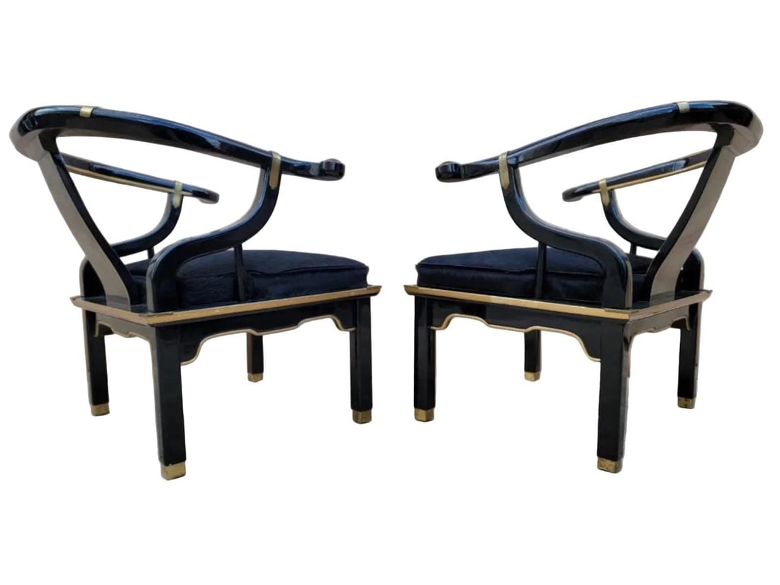 MCM James Mont Chinoiserie Style Horseshoe Chairs Newly Reupholstered - Pair - 6