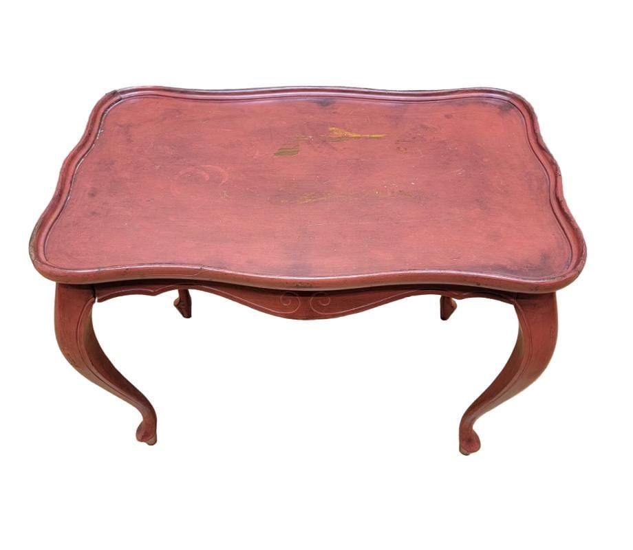 Vintage French Provincial Style Red Painted Oak Side Table - 3