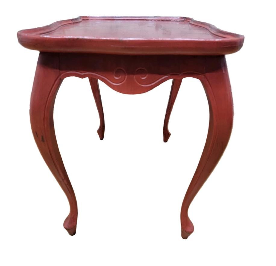 Vintage French Provincial Style Red Painted Oak Side Table - 4
