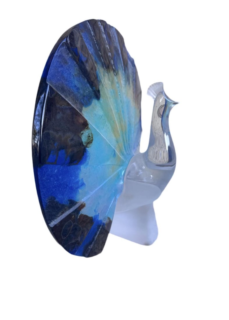 Vintage French Signed Daum Art Glass Pate de Verre Peacock Sculpture/Figurine - 3