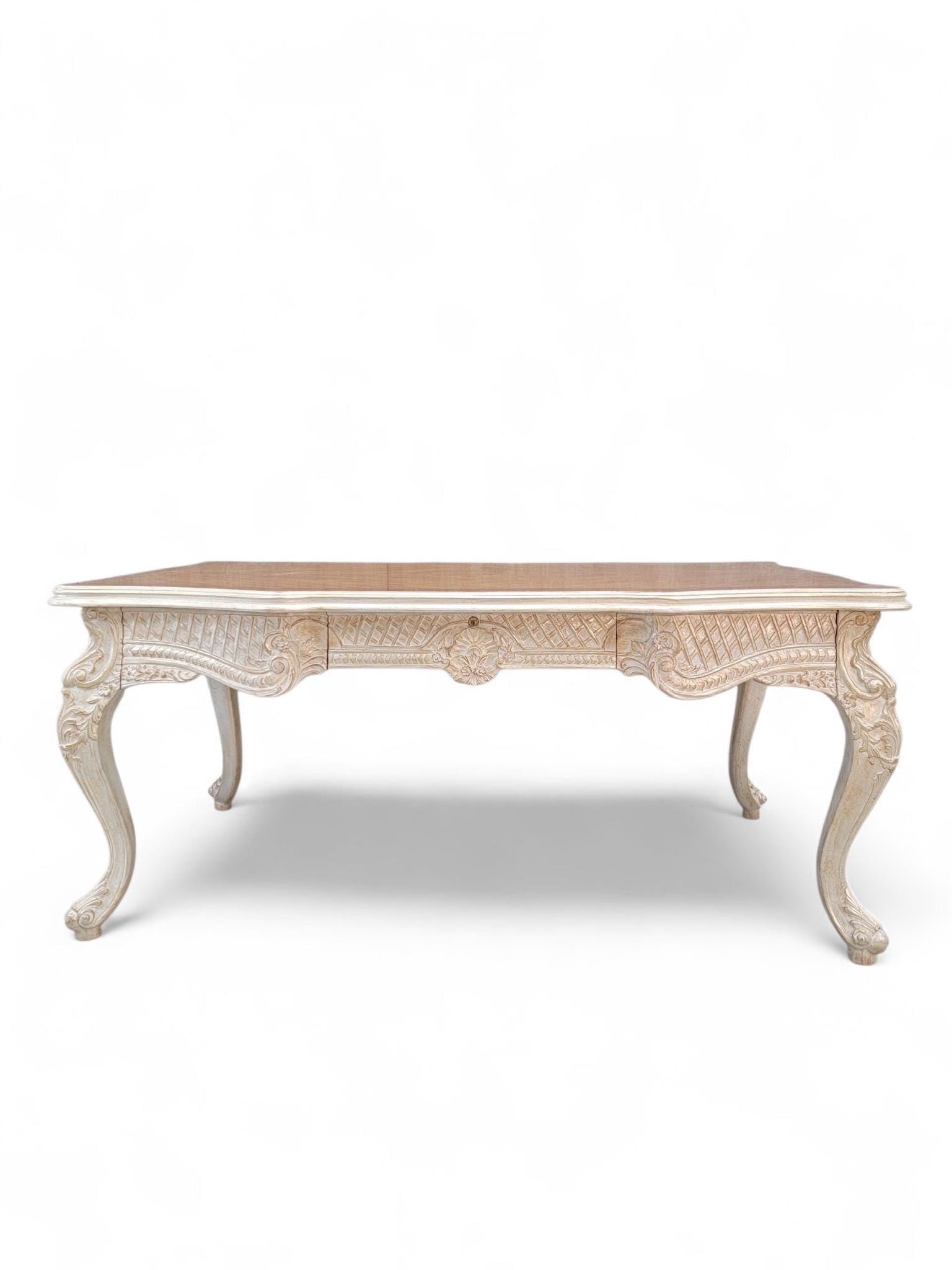 Vintage French Provincial Style Carved Antique White Writing Desk (1 of 7)
