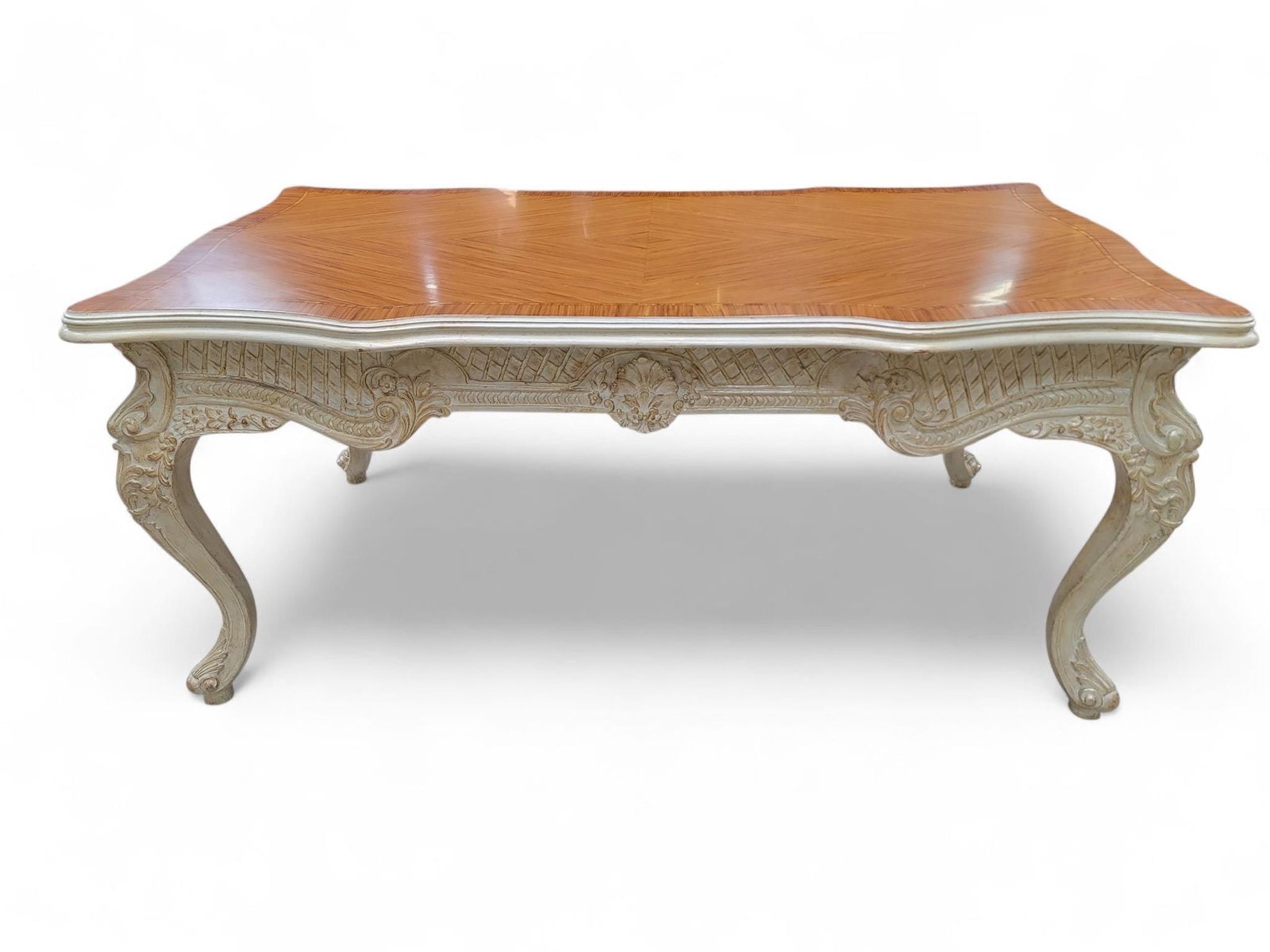 Vintage French Provincial Style Carved Antique White Writing Desk - 5