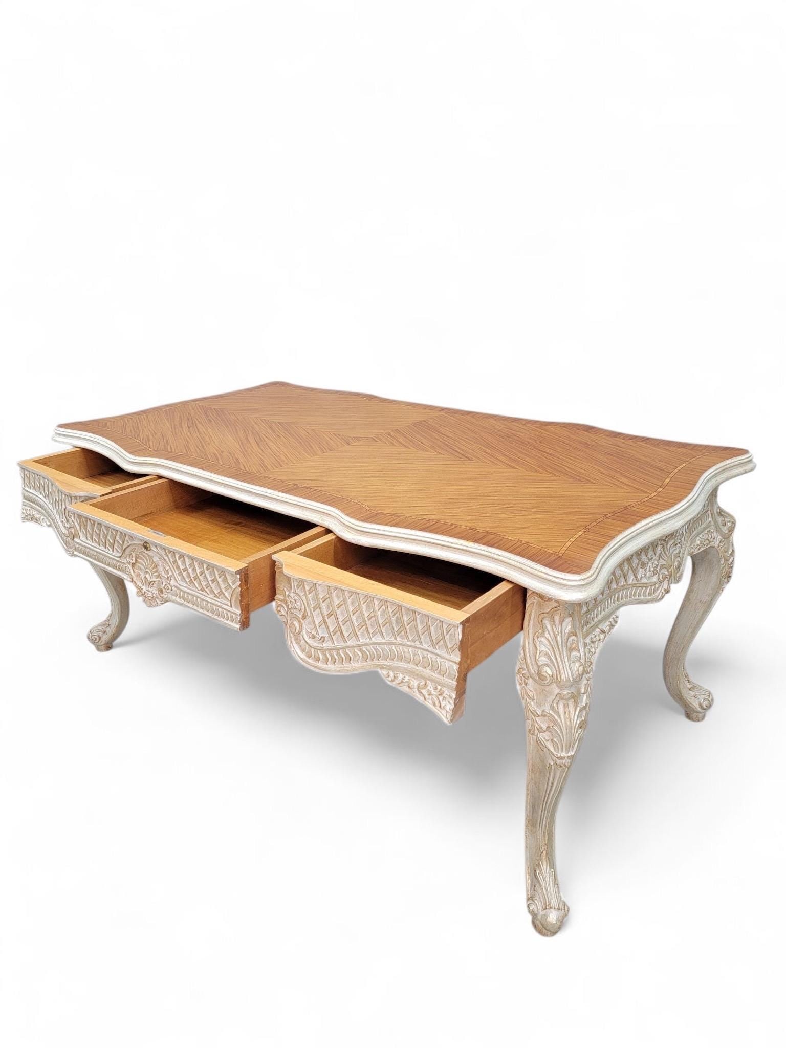 Vintage French Provincial Style Carved Antique White Writing Desk - 6
