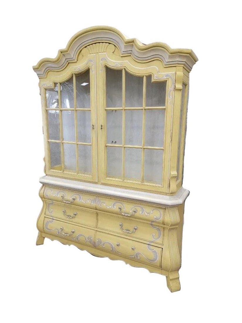 MCM French Country Style Breakfront Display Cabinet by Drexel - 4