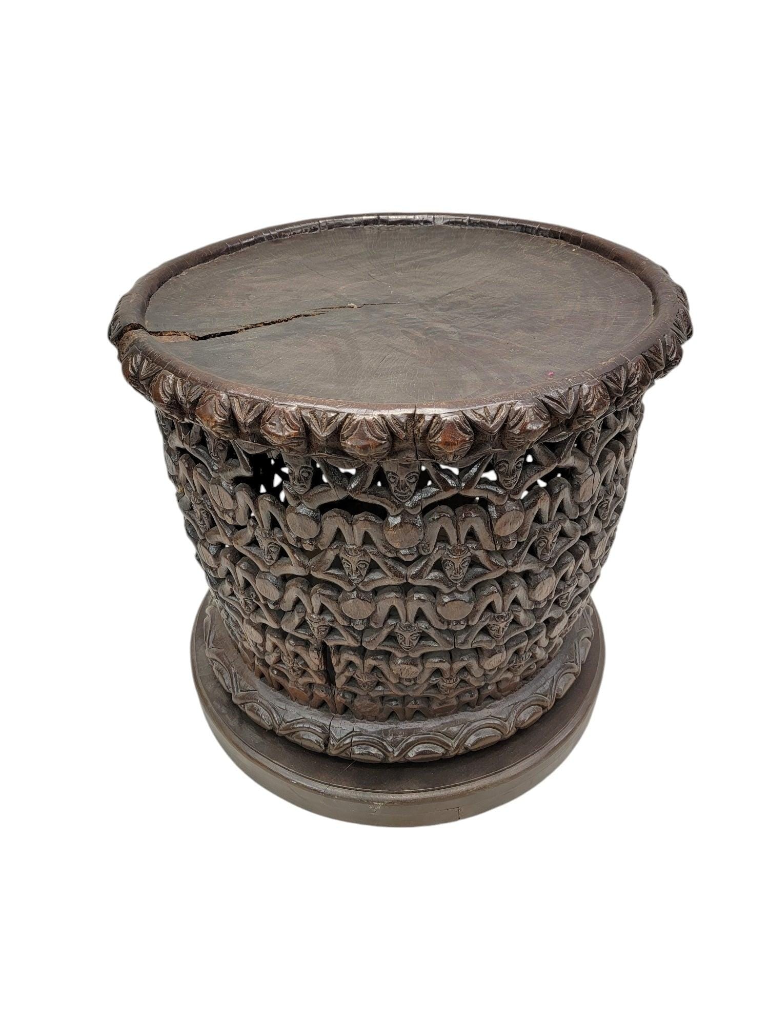 Vintage Cameroon African Carved Wood Bamileke Figural Center Table (1 of 7)
