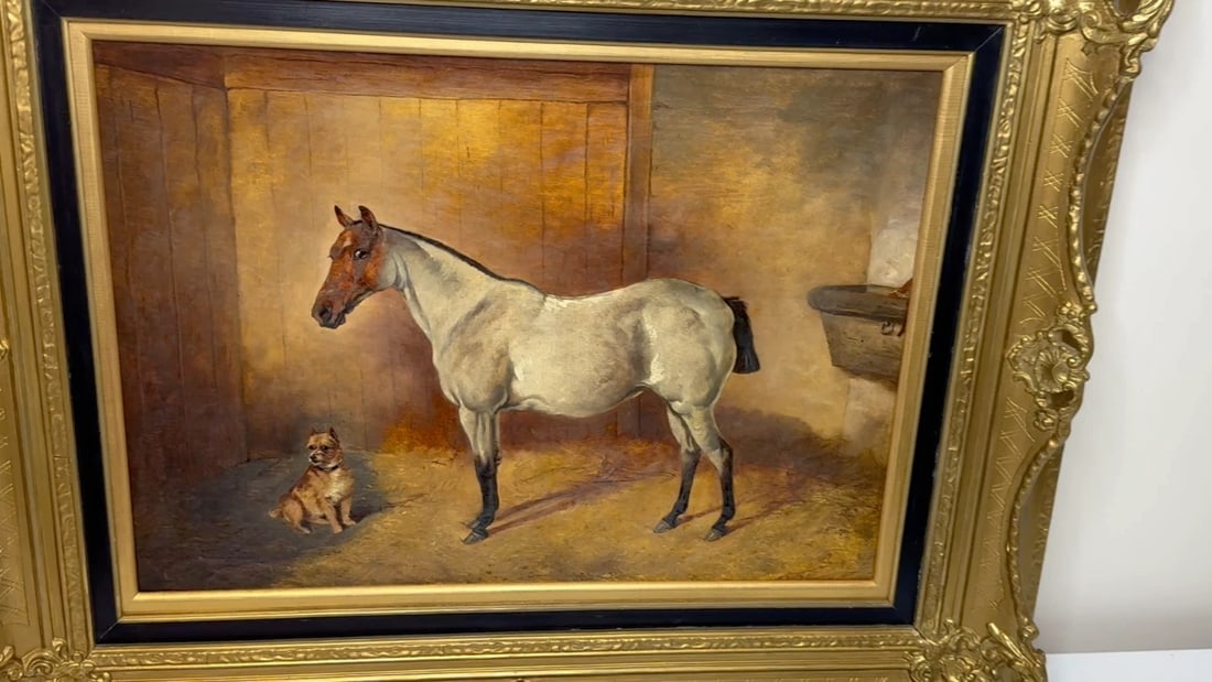 Strawberry Grey Roan Hunter Horse Stable with Terrier Circle John Sargent Noble - 2