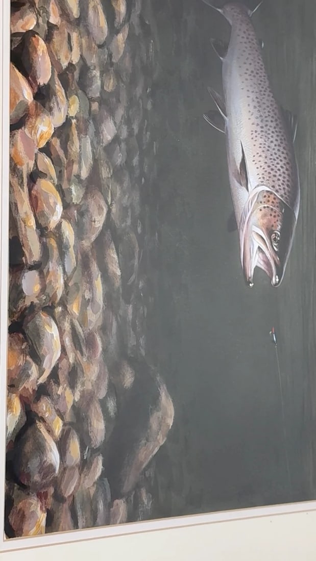 Sporting Painting Sea Trout Nearly Hooked The Silver Zulu Fly By Roger McPhail - 2