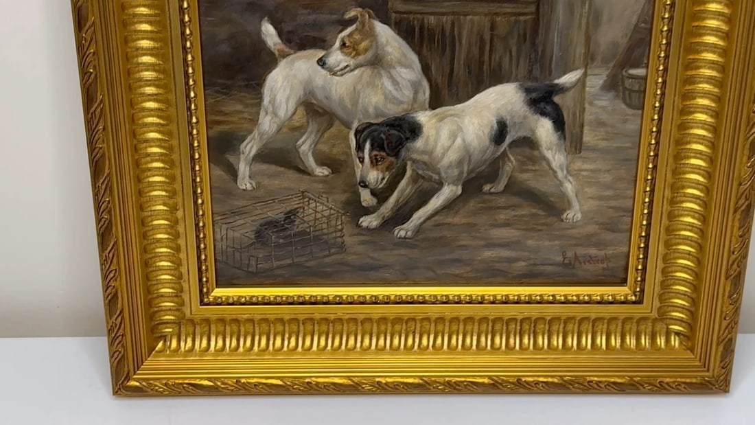 Victorian Masterpiece Rat Trapped Jack Russell Terriers Guarding C1880 - 2