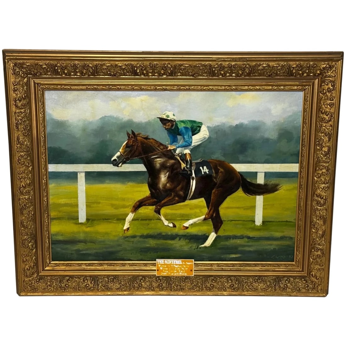 Oil Painting The Minstrel Chestnut Colt Epsom Derby 1977 Jockey Lester Piggott: Title: Oil Painting The Minstrel Chestnut Colt Epsom Derby 1977 Jockey Lester Piggott Description: Fine Large British Horse Historic Racing Sporting Work Of Art Oil Painting Winner The Minstrel