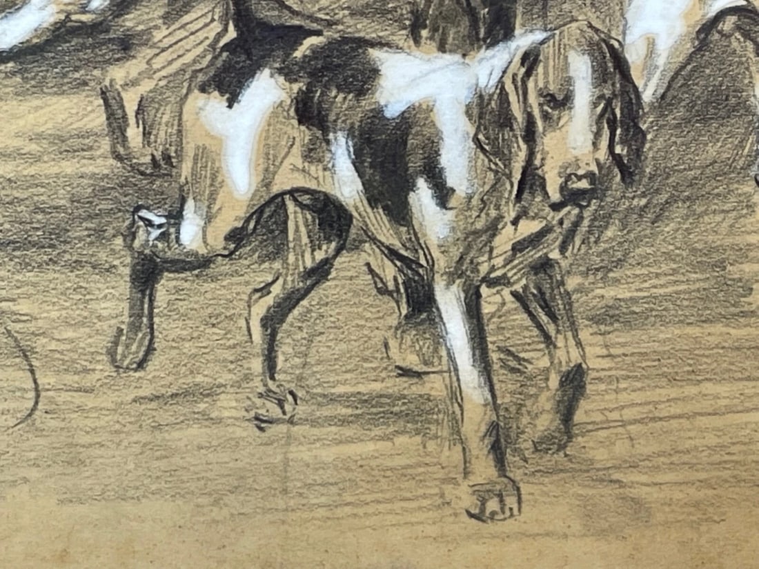 Hunting Drawing Heightened With White of American Foxhounds by Michael Lyne - 13