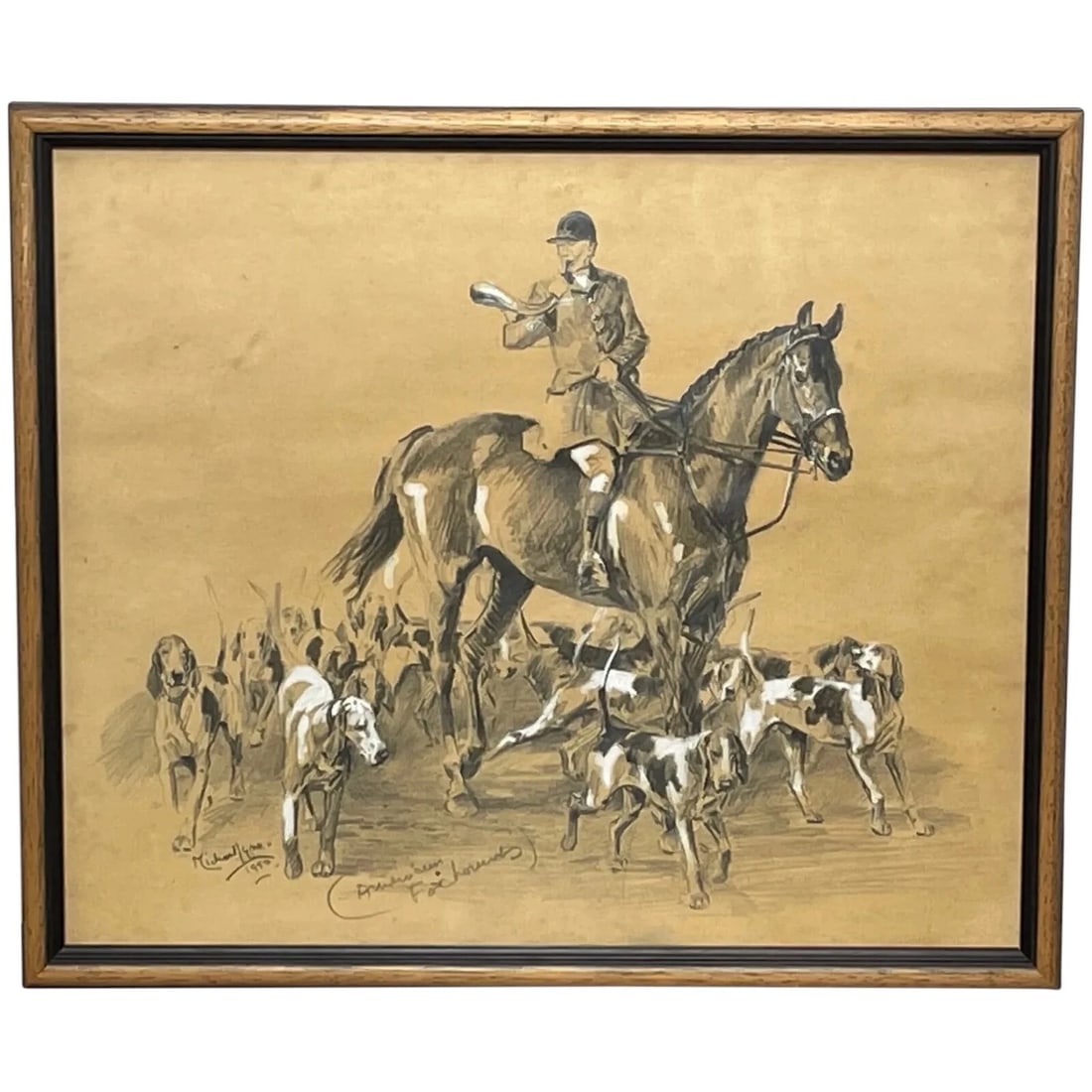Hunting Drawing Heightened With White of American Foxhounds by Michael Lyne (1 of 13)