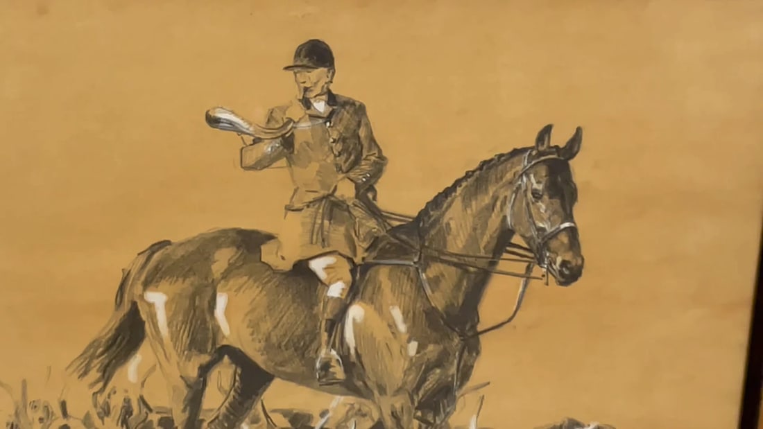 Hunting Drawing Heightened With White of American Foxhounds by Michael Lyne - 2