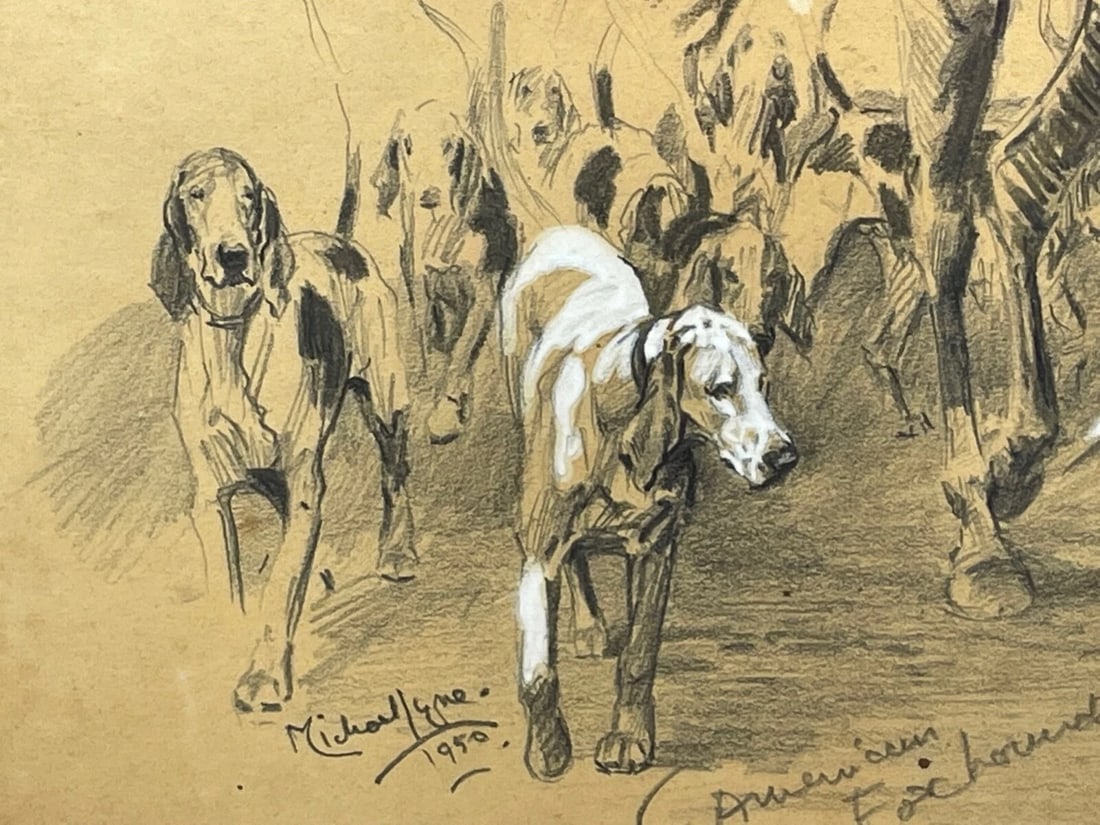 Hunting Drawing Heightened With White of American Foxhounds by Michael Lyne - 9