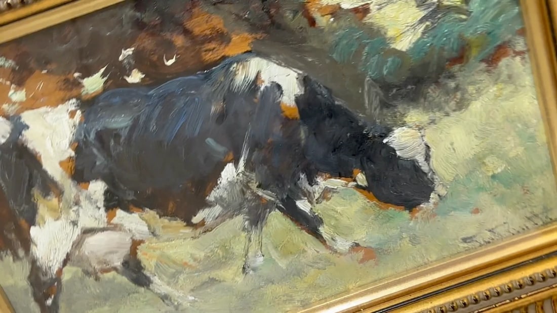Oil Painting Friesian Cow Grazing c1900's Signed by George Smith RSA Scottish - 2