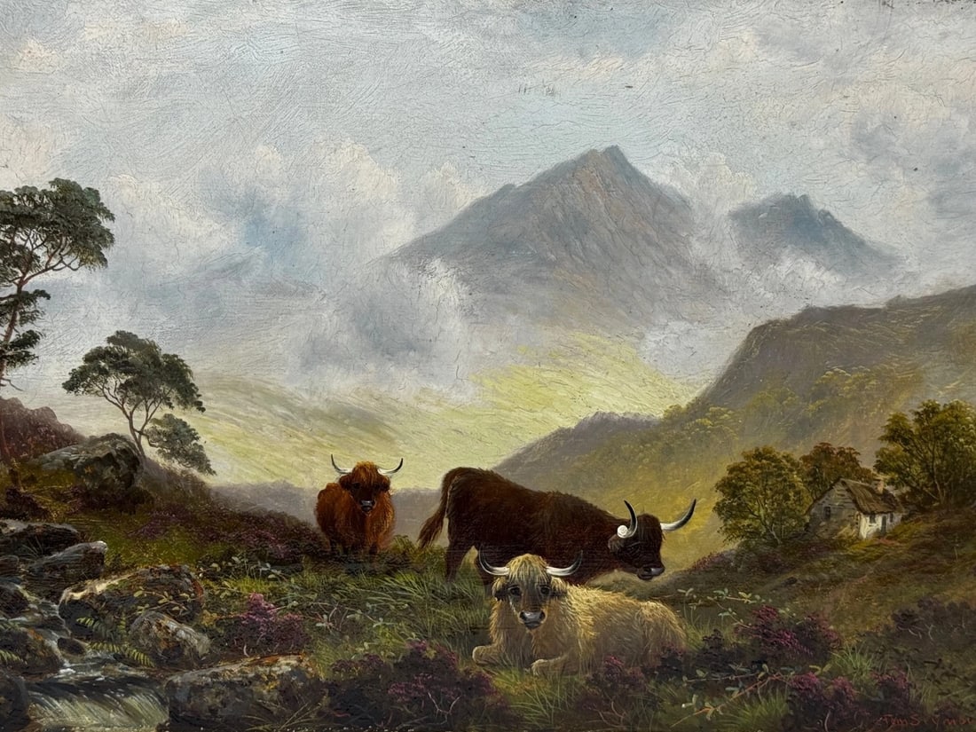 PaintingBen Lawers First Light Morning Mist Highland Cattle Beside Loch Tay - 3