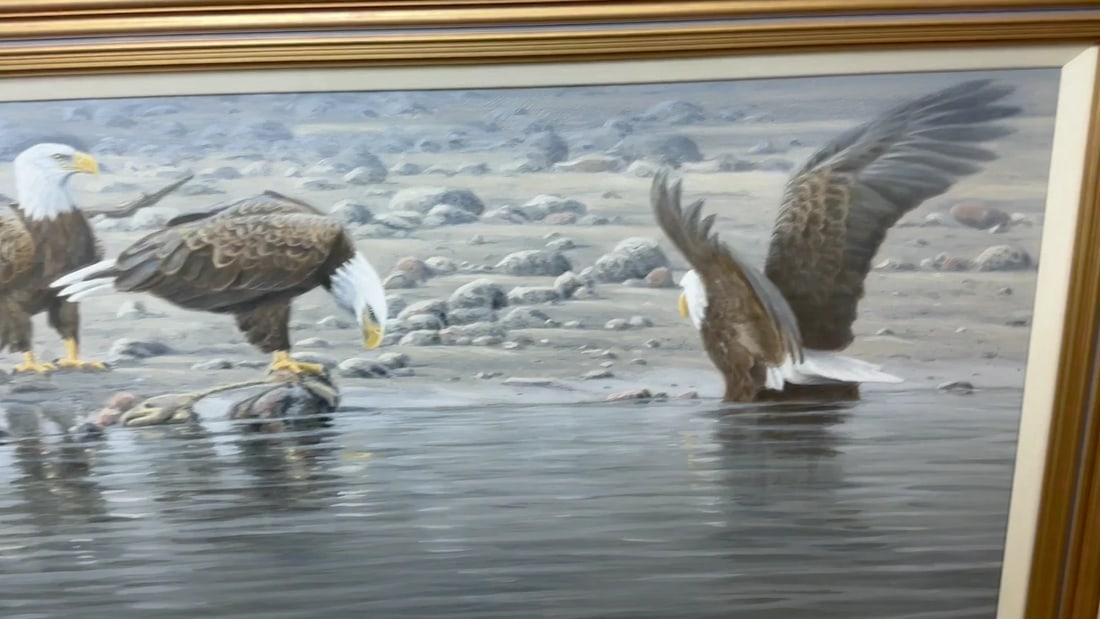 Large Painting North American Bald Eagles Gathering Fishing By Justin Prigmore - 2