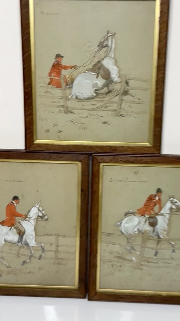 Set 3 Historic English Hunting Paintings By Charles Johnson Payne Snaffles - 2