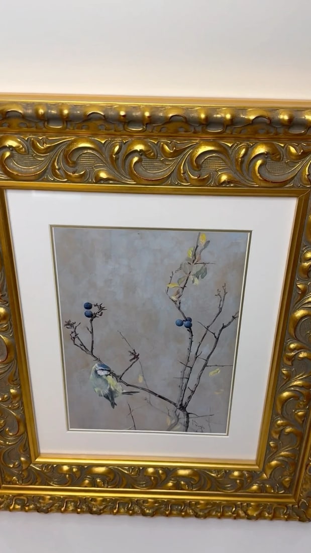 Victorian C1900 Antique Painting Apple Blossom Blue Tit Bird by Arthur Wardle - 2