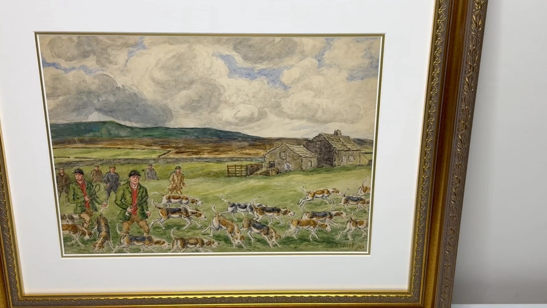 WW2 Hunting Masterpiece Painting – The Badsworth Hunt on Foot, Easingwold C1943 - 2