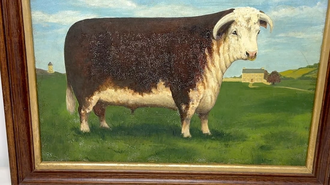 Prized Hereford Bull Pastoral Landscape In the Manner of William Henry Davis - 2