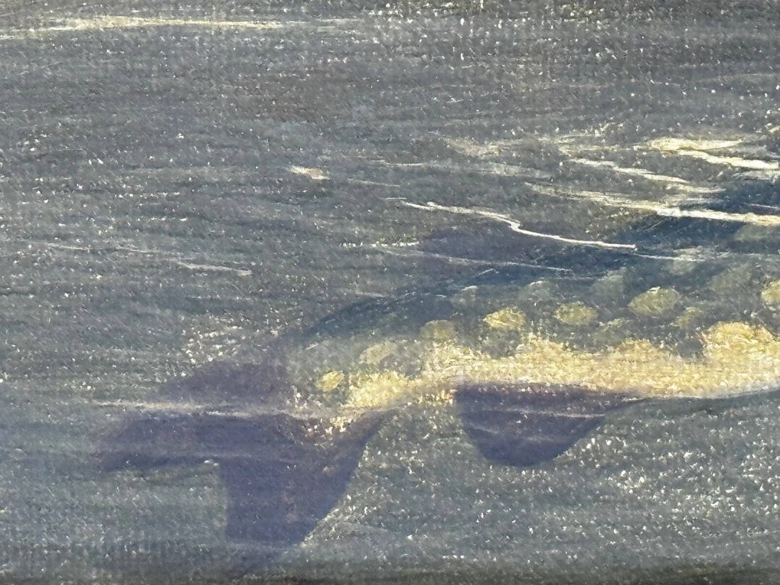 Angling Oil Painting Northern Pike Surfacing Caught By Arthur Roland Knight 1890 - 13