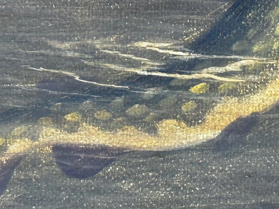 Angling Oil Painting Northern Pike Surfacing Caught By Arthur Roland Knight 1890 - 14
