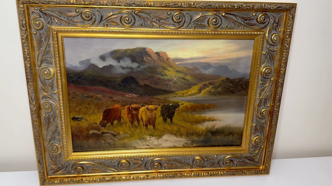 Oil Painting Longhorn Cattle West Scottish Highlands By Gustave De Brianski - 2