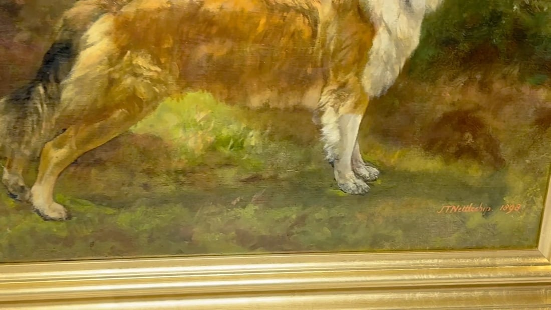 Large Victorian Oil Portrait Rough Collie Signed by John Trivett Nettleship - 2