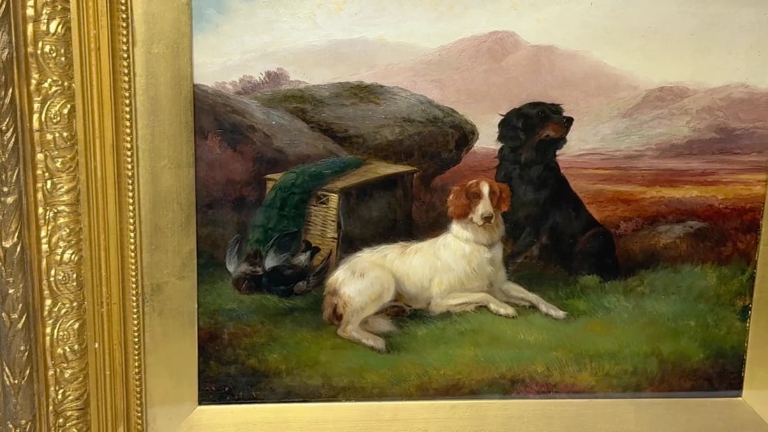 Victorian Oil Painting Sporting "Game Dogs" Signed Robert Cleminson (1864-1903) - 2