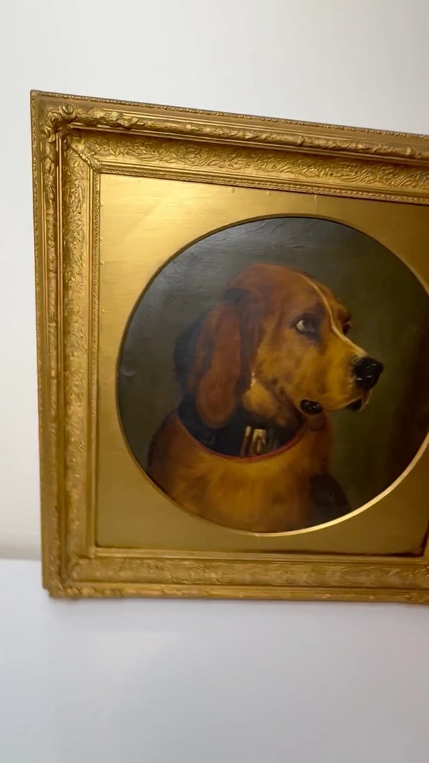 Victorian Masterpiece Oil Painting Landseer's Mastiff Bloodhound Prized Dog Odin - 2