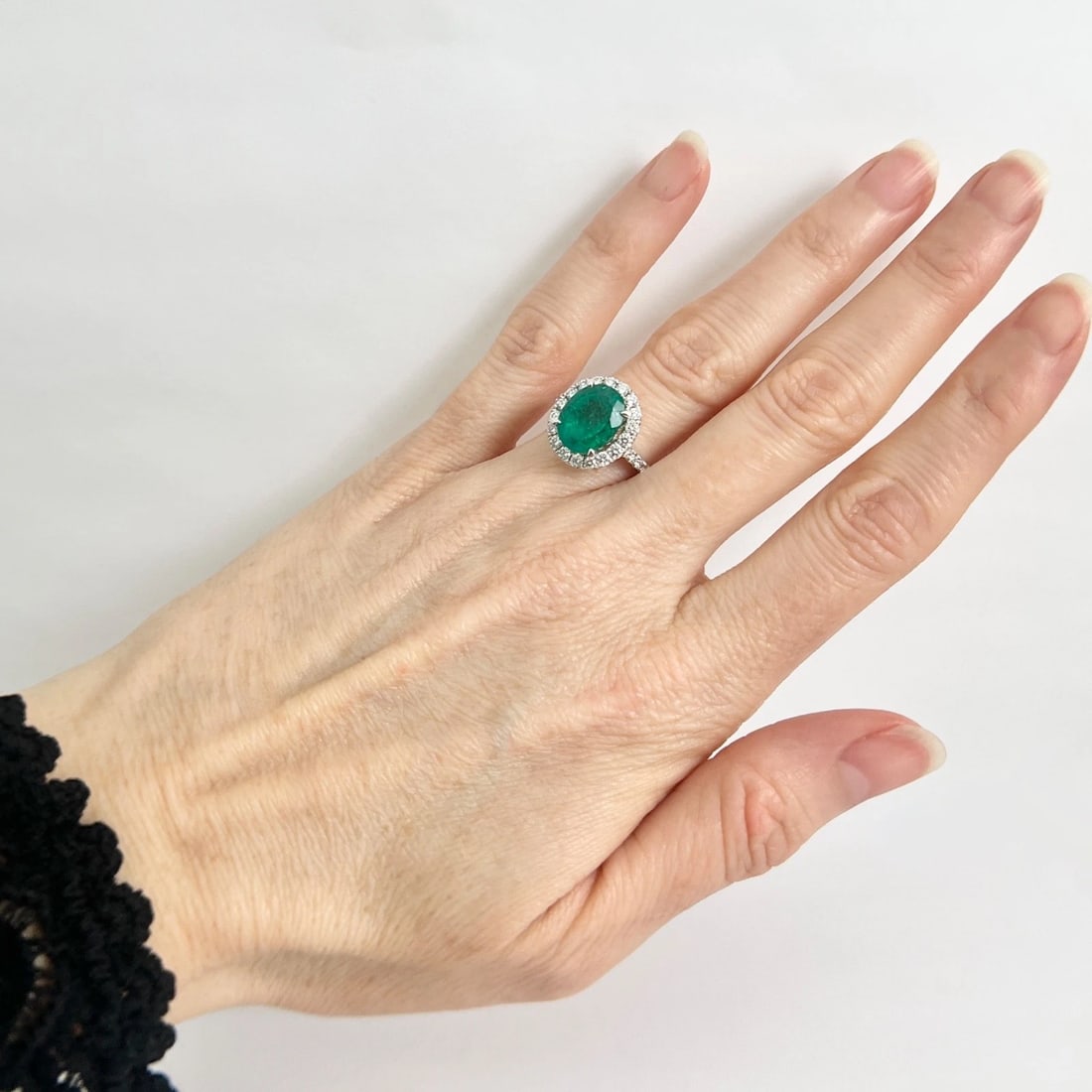 Oval Green Emerald Diamond Halo Ring 18K White Gold 4.07 CTW - 3