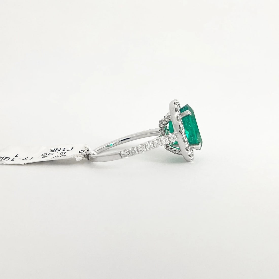 Oval Green Emerald Diamond Halo Ring 18K White Gold 4.07 CTW - 6