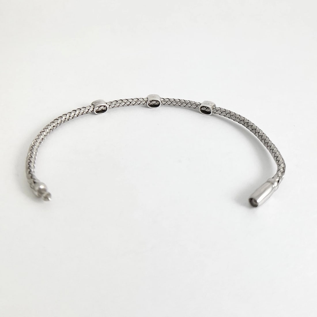 Diamond Cluster Braided Woven Flex Bangle Bracelet Sterling Silver 6.99 Grams - 10