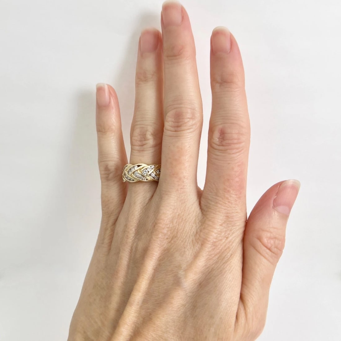 Estate Channel Set Diamond Woven Braided Ring 14K Yellow Gold, 5.99 Grams - 2