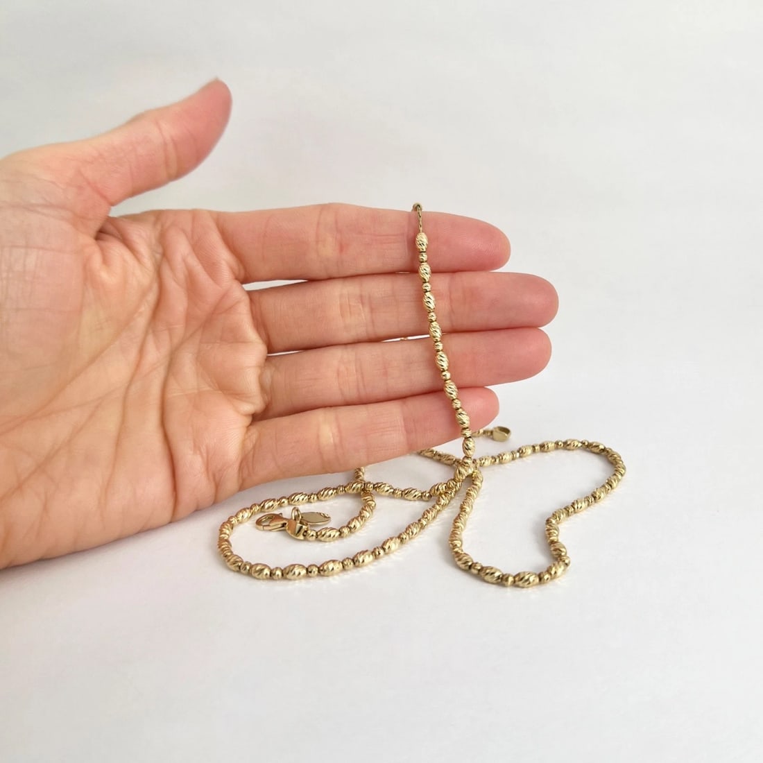 Italian Long Ball Bead Chain Necklace 14K Yellow Gold, 22.5 Inches, 10.87 Grams - 5
