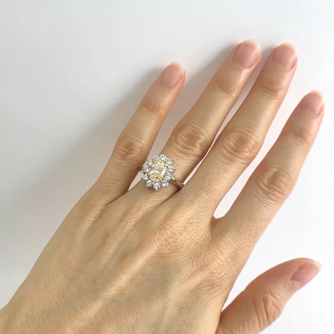 Fancy Light Yellow Oval Diamond Halo Statement Ring 18K White Gold, 2.28 CTW - 4