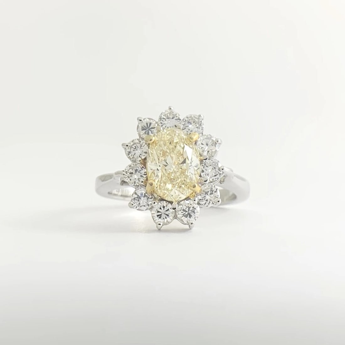 Fancy Light Yellow Oval Diamond Halo Statement Ring 18K White Gold, 2.28 CTW - 6