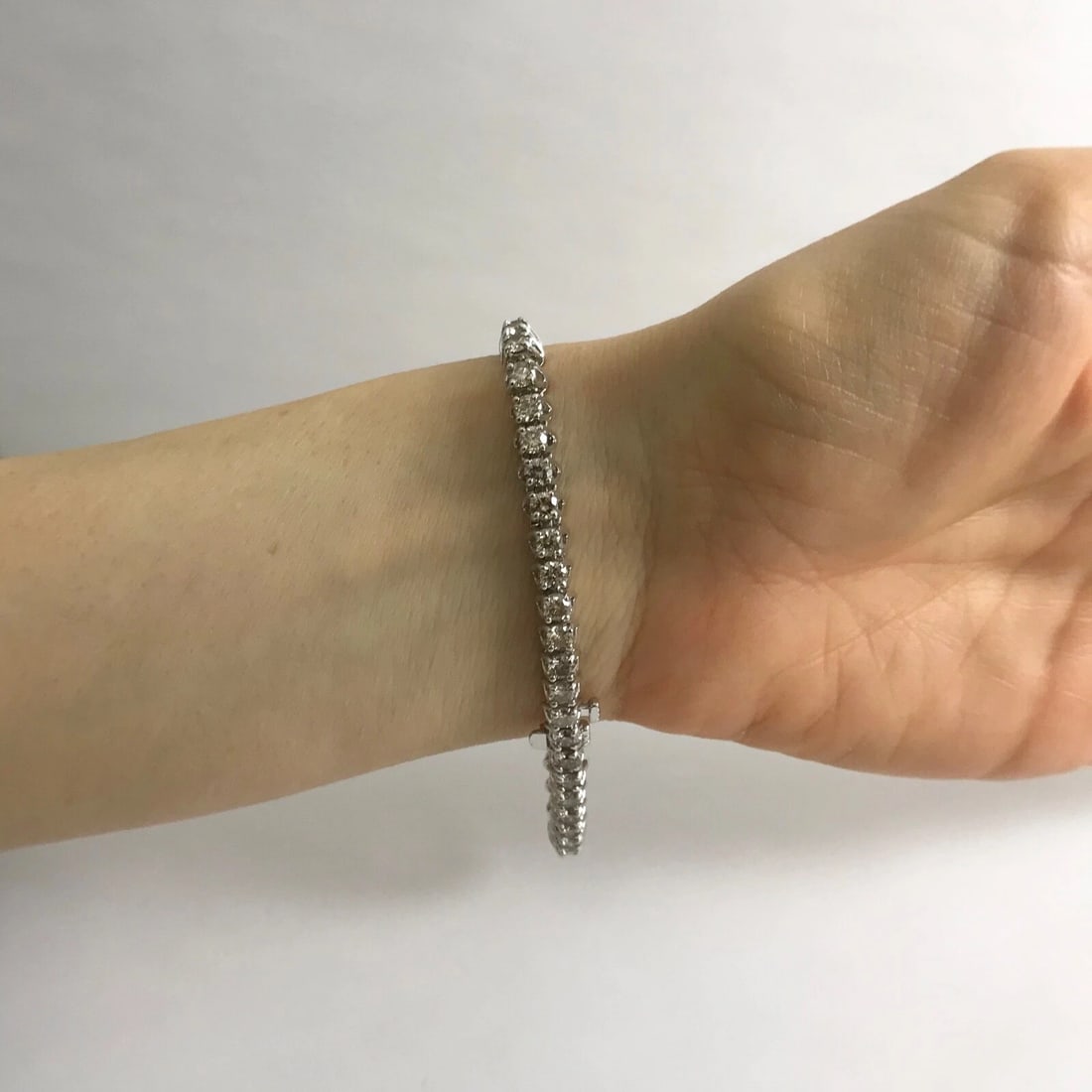 Round Diamond Tennis Bracelet 14K White Gold, 7 Inches, 7.20 CTW, 18.35 Grams - 5