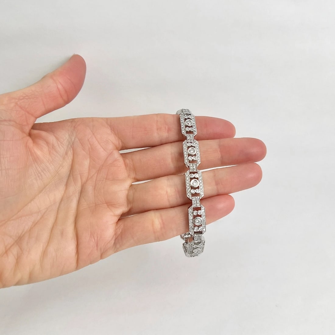 Vintage Art-Deco Style Diamond Bracelet 14K White Gold, 3.15 CTW, 19.61 Grams - 2
